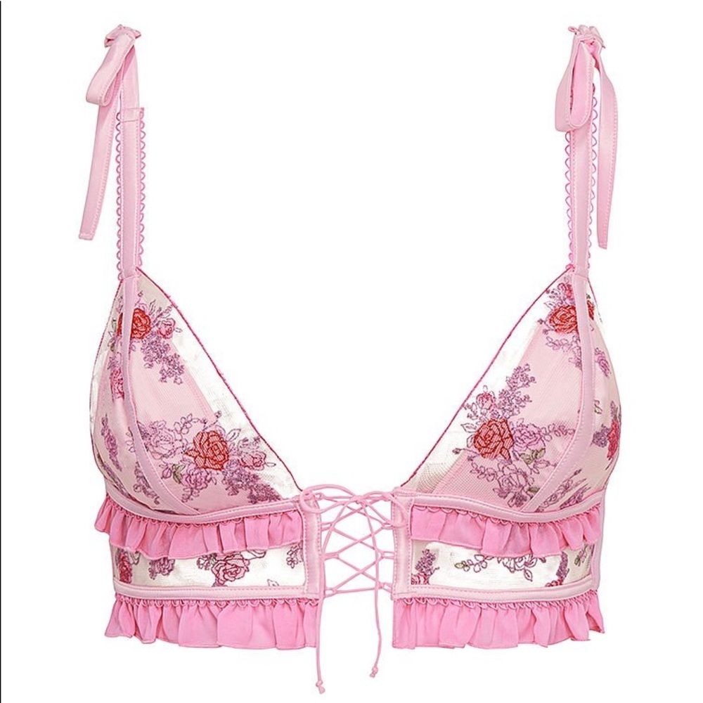 2 PIECE FOR LOVE & LEMONS Rose Bloom Triangle Bra & Ruffle Panty set - Picture 11 of 13